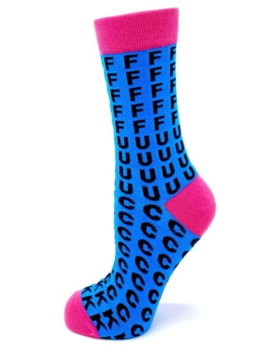 •FFFFFUUUCCCCCKK• Pink & Blue Funny Colorful Sarcastic Unisex Novelty Crew Socks - Picture 3 of 3